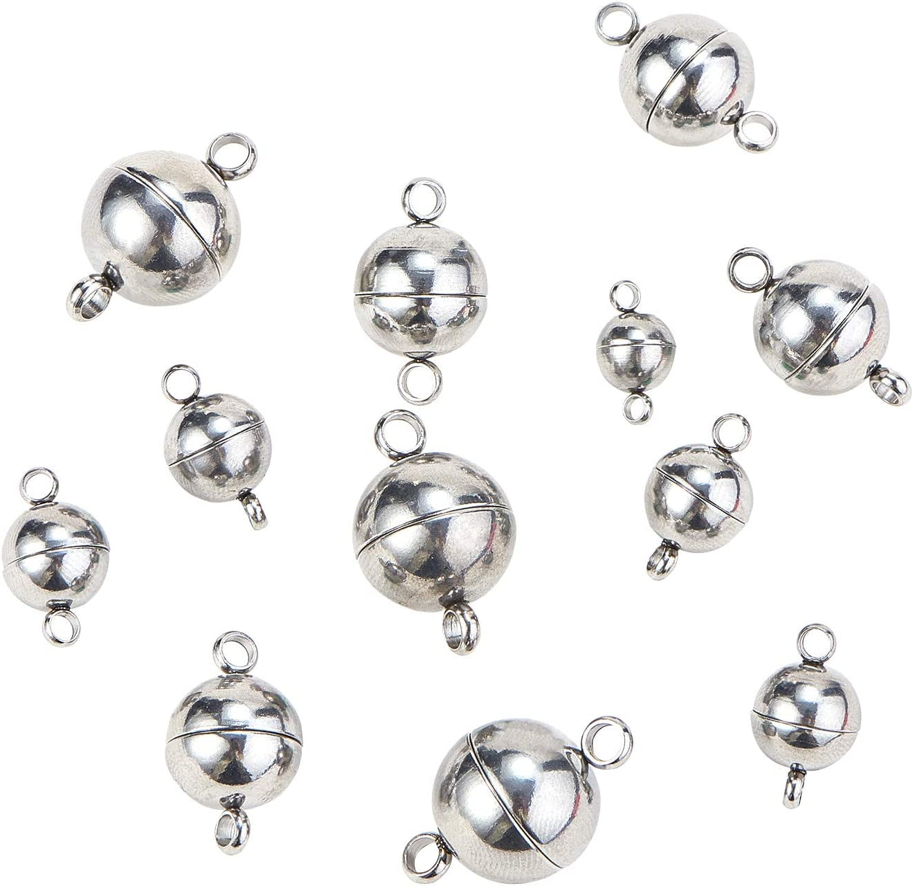 20 Sets 4-Size 6/8/10/12mm Ball Stainless Steel Magnetic Clasps Fasteners Magnet Converter for Bracelet Necklace Jewelry Making Findings