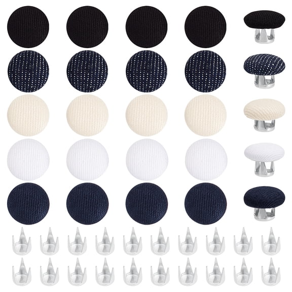 20 Sets 5 Colors Cotton Cap Top Buttons with Aluminum Findings for Hat Making Accessories Mixed Color 14.5x5.5mm 4 sets/color