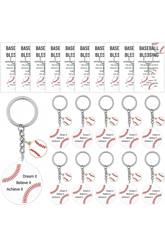 20 Sets Acrylic Baseball Keychain with Inspirational Cards, Baseball Party Favors for Recognition Rewards for Adult, Ideal for Keychain, Bag Charm Use.