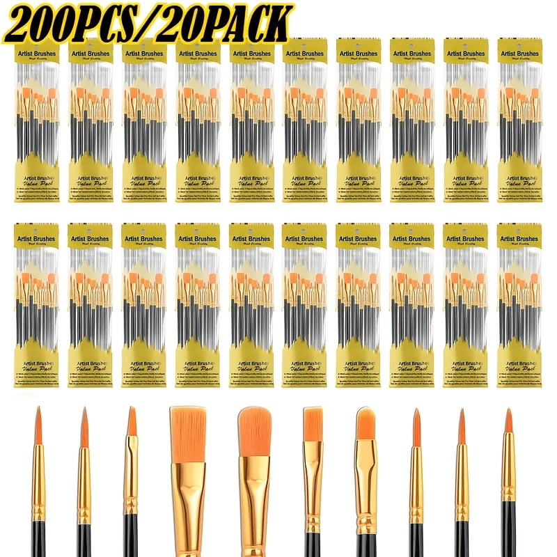 20 Sets Acrylic Paint Brushes,Include 200 Various Shapes Multipurpose Flat Pointed Paintbrush for Oil Painting Miniature Model Ceramic Handicraft Art Creation Art Enthusiasts Gifts