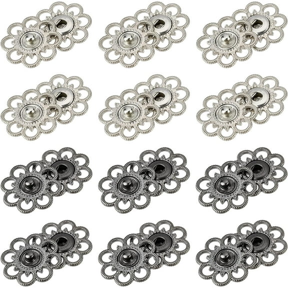 20 Sets Alloy Flower Snap Buttons 2 Assorted Colors Vintage Metal Sew On Press Snap Button Fasteners for Costume Design 1" in Diameter colorful