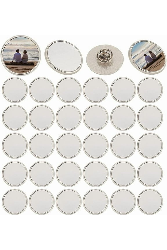20 Sets Alloy Sublimation Blank Brooch Pin Flat Round 25.5mm