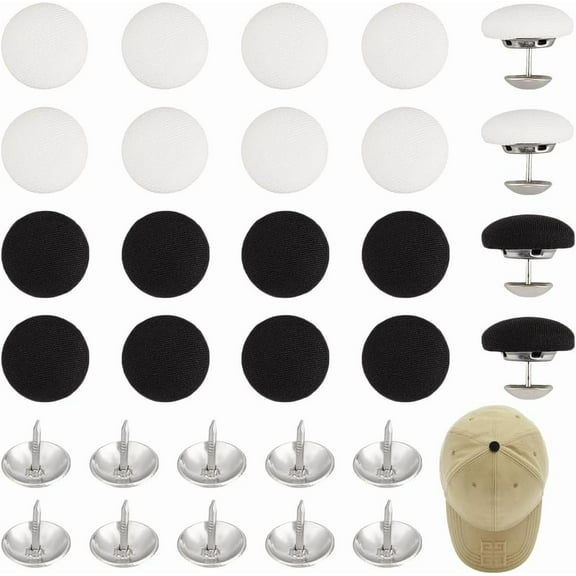 20 Sets Baseball Cap Button 2 Color Cloth Covered Buttons 19mm Top Replacement Hat Button Black Fabric Covered Button White Round Buttons for Hat Jeans Replacement Repair Clothing Sewing