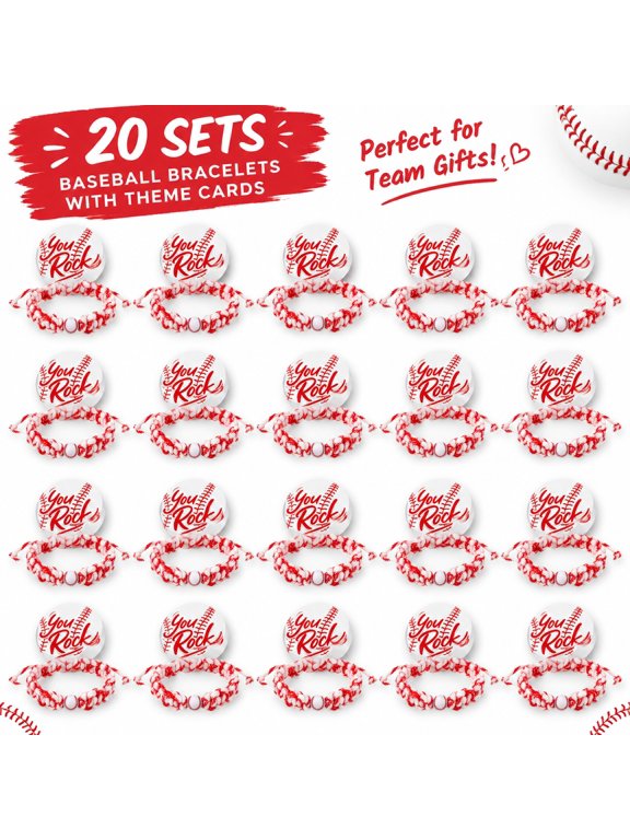 20 Sets Baseball Party Favor Gift Kit, Adjustable Braided Baseball Bracelets with You Rock Cards, Sports Team Keepsake Gifts for Baseball Fans, Team Events, Game Day Celebration