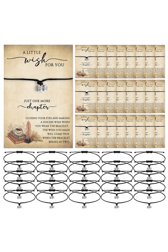 20 Sets Book Lover Gift Pack, Just One More Chapter Charm Bracelets with Wish Cards, Beaded Reading Jewelry for Book Clubs Librarian Appreciation Daily Wear