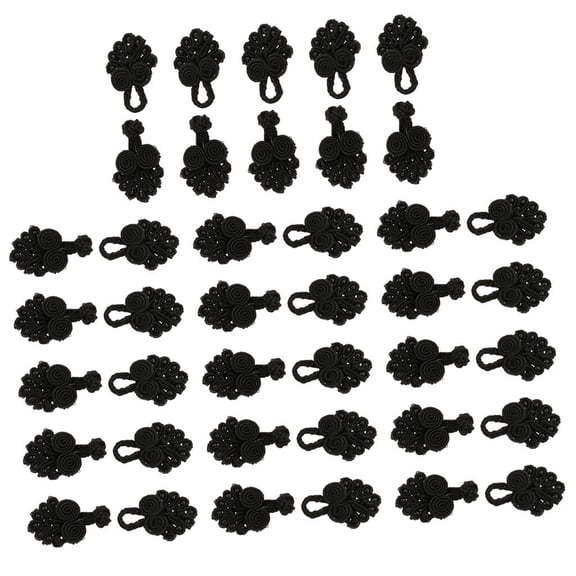 20 Sets Chinese Knot Frog Buttons With Beads For Clothing Tang Suit Decoration Black