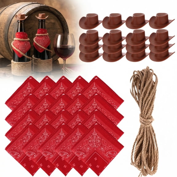 20 Sets Cowboy Party Decorations, Mini Cowboy Hats with Bandana and Jute Rope, Western Theme Table Decor for Wine Bottle, Party Centerpiece Wedding Birthday Decoration Supplies