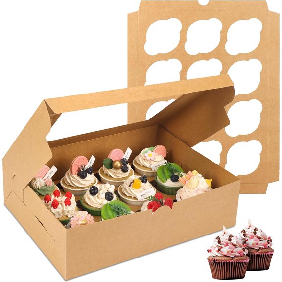 20 Sets Cupcake Boxes, 12 Count Cupcake Containers with Window, for Birthday Holiday Party Wedding Bakery Supplies,13 x 10 x 3.5 Inches