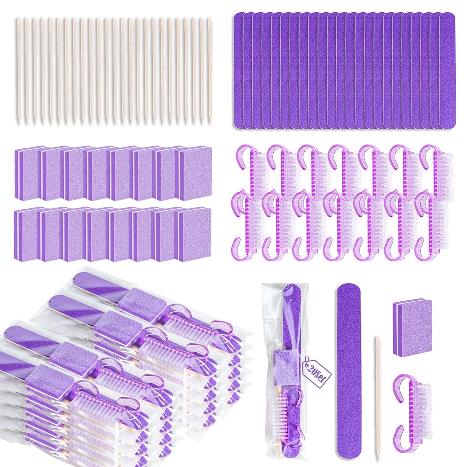 20 Sets Disposable Manicure Kit Basics 4 Piece Nail for Travel,Handle ...