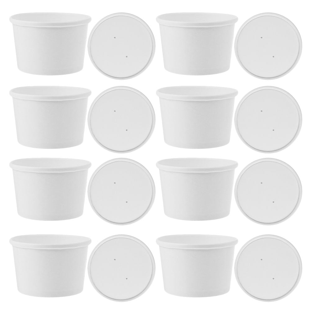 20 Sets Disposable Yogurt Bowl Paper Ice Cream Packaging Bowls Lidded