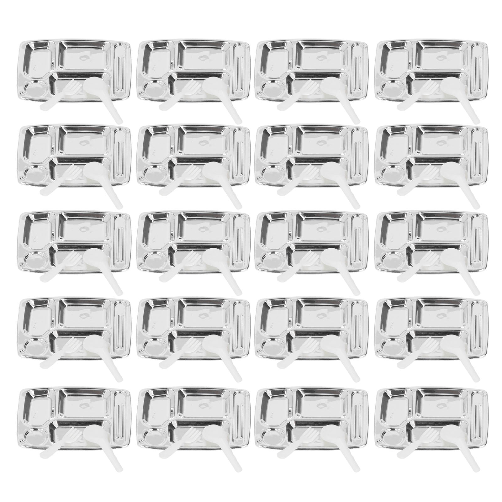 20 Sets Divided Dinner Tray Model Mini Size Resin Silver Plate With 20-sets-divided-dinner-tray-model-mini-size-resin-silver-plate-with