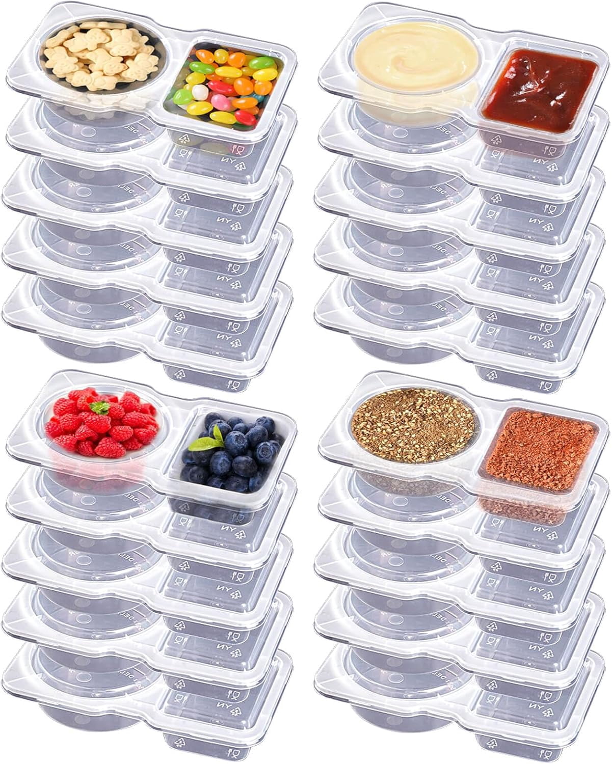 20 Sets Double Compartment Condiment Containers with Lid, Reusable ...