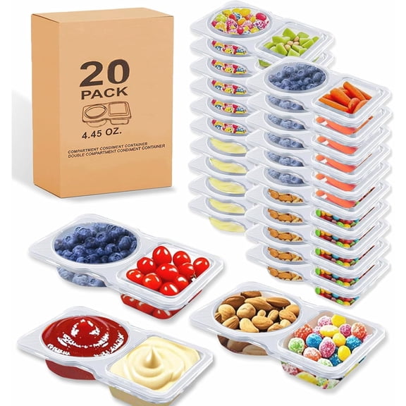20 Sets Double Compartment Snack Containers with Lids - Reusable Snackle Box Containers for Travel, Salad & Portion Control, Leak-Proof Snack Packs Container