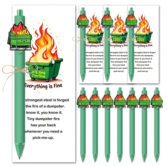 20 Sets Dumpster Fire Pen Set,Include Retractable Ballpoint Pens and Bookmarks,Suitable for Home Office Supplies,Novelty Funny Motivational Gifts for Coworkers Teachers Nurses Employees