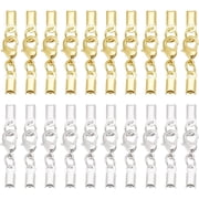 20 Sets Fold Over Cord End Caps Necklace Cord Ends Brass Lobster Claw Clasps Terminators End Tips Crimp Covers Clips for Ribbon Tassel Bracelet Necklace Jewelry Making Silver Golden diy Mixed Color