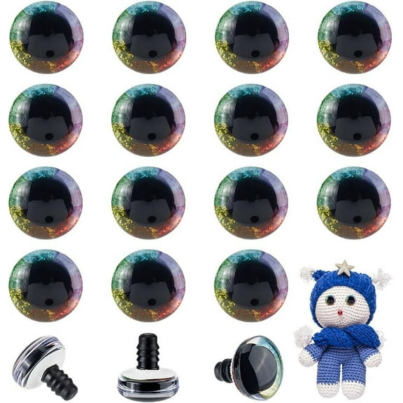 20 Sets Glitter Safety Eyes for Crocheting 3D Cat Eyes 18mm Stuffed Crochet Animal Eyes Craft Safety Eyes for Amigurumi Making Supplies with Plastic Washers Decoration Colorful