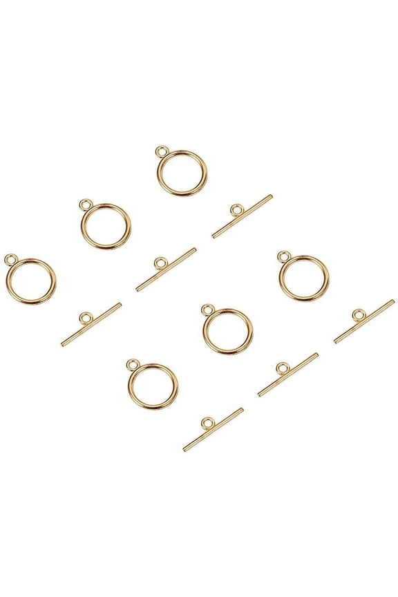 20 Sets Golden Flat Round Tibetan Toggle Clasps Round Toggle Circle Clasps T Bar Gold Closure for Necklace Bracelet Jewelry Making