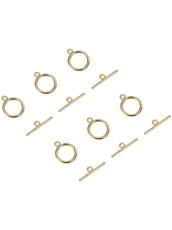 20 Sets Golden Flat Round Tibetan Toggle Clasps Round Toggle Circle Clasps T Bar Gold Closure for Necklace Bracelet Jewelry Making