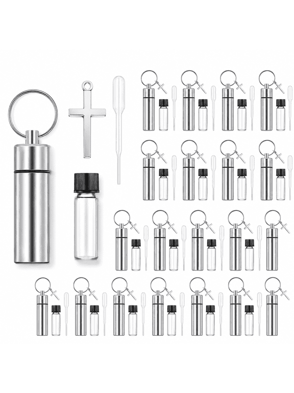 20 Sets Holy Water Bottle Keychain,Silver Anointing Oil Vial with Cross Pendant Mini Bottle Precision Dropper and Key Ring,Ideal for Catholic Christian Religious Ceremony Worship Gifts