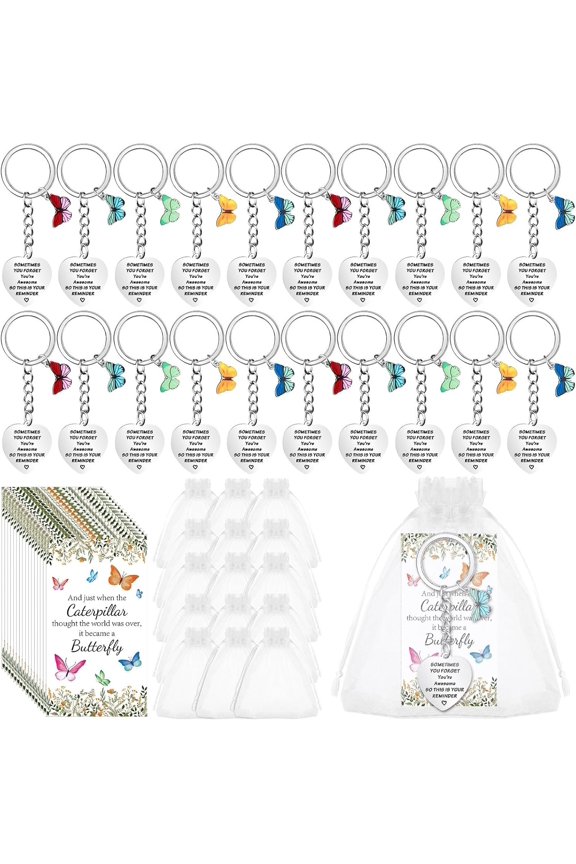 20 Sets Inspirational  Funny Butterfly  Motivational Encouragement Thank You Cards and Organza Bags for Employee Appreciation Pocket Favors for Staff Coworkers, 5 Styles