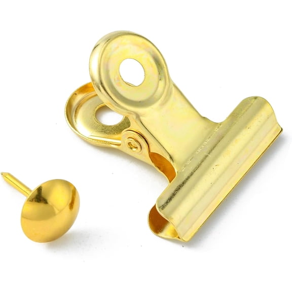 20 Sets Iron Clips and Round Head Drawing Pins Golden 3.1cm with Nails for Office School Bulletin Board Map Photos and Organization