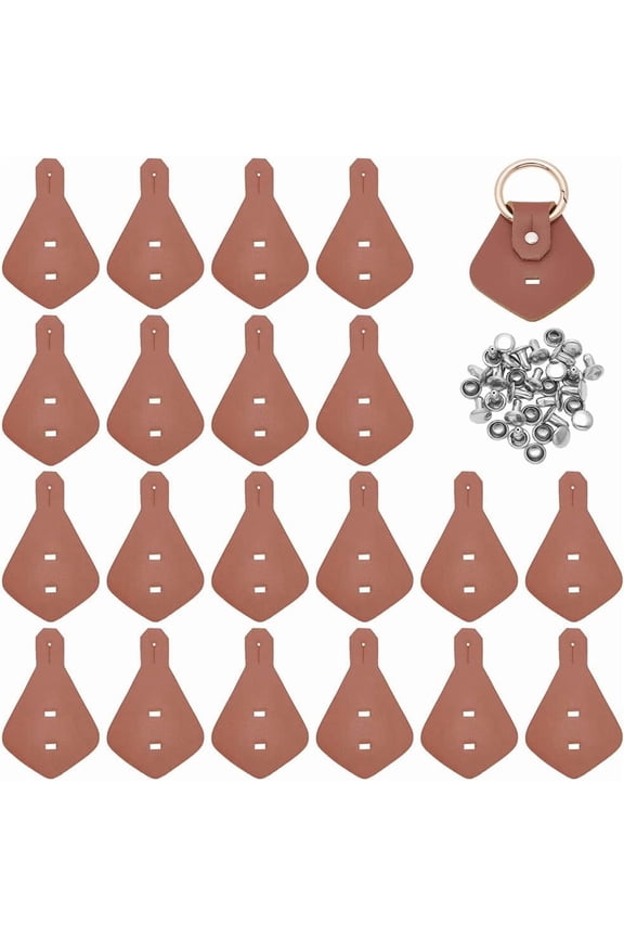 20 Sets Leather Key Fob Kit PU Leather Keychain Making Kits Blank Leather Clothing Labels Set Key Fobs with Rivet Pins Rivet Caps for Laser Engraving Keychain Making Brown DIY