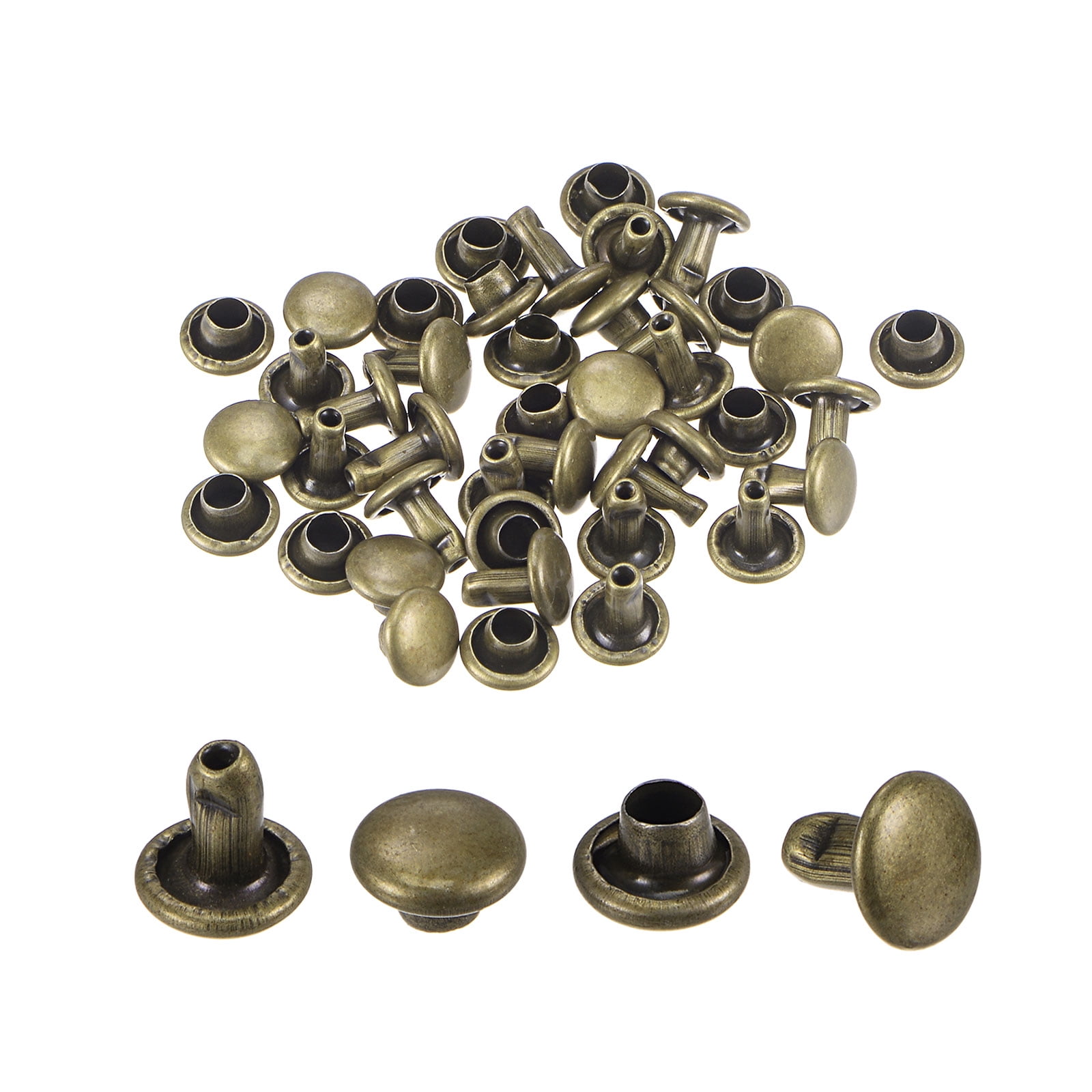 Denailey Brass Rivet Kit 480 Sets 7 mm Double Cap Leather Rivet Dome Rivets Metal Studs 5 Colors 4 Sizes with 4 Pieces Setting Tools for Leather Craft/Bags