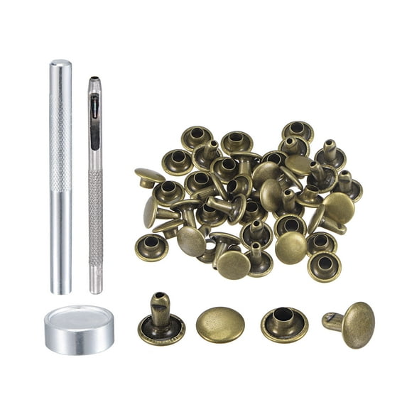 20 Sets Leather Rivets Bronze Tone 8mm Double Cap Brass Rivet Studs with Setting Tools