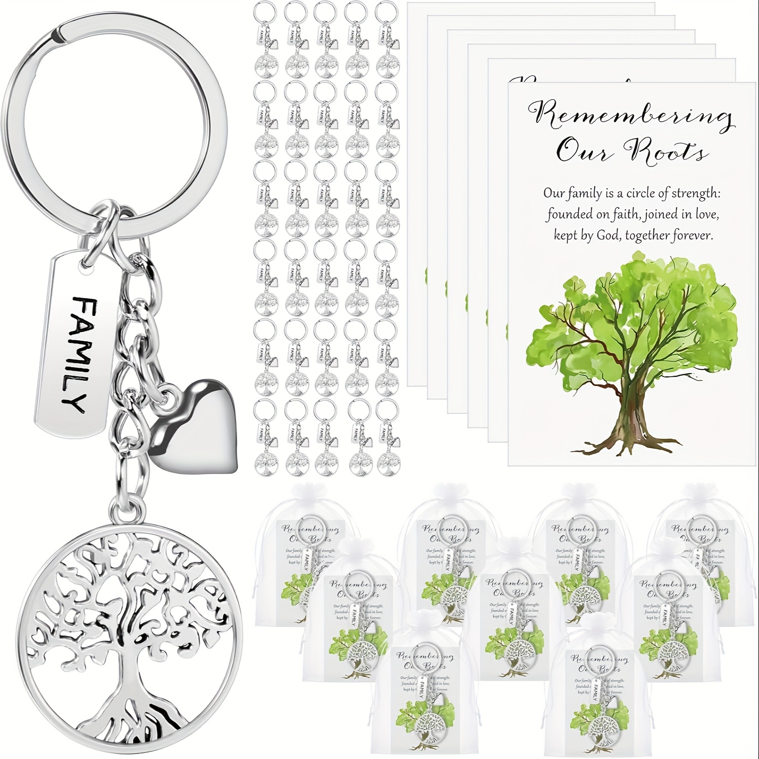 20 Sets Party Favor Family Tree Keychains, Tree of Life Stainless Steel ...