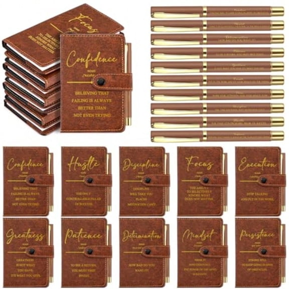 20 Sets Pocket Notebooks with Pens Positive Gifts A6 Leather Journals Bulk for Office Staff Coworkers Employees Students Motivational Gifts 160 Lined Pages/Notebook Brown