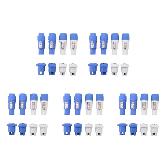20 Sets PowerCON Connector,NAC3FCA+NAC3MPA-1&NAC3FCB+NAC3MPB-1,Lockable Cable Connector Chassis Connector,Power-in & Out,10 * blue plug 10 * blue carrier 10 * white plug 10 * white carriers