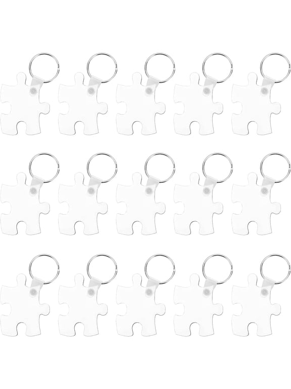 20 Sets Puzzle Sublimation Blanks Keychains Double-Sided Keychain Blanks MDF Board Heat Transfer Keyring White