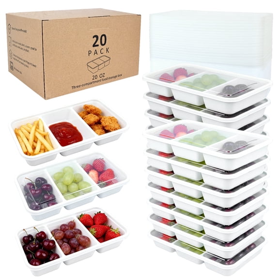 20 Sets Reusable Snack Containers Meal Prep Containers 3 Compartment Condiment Container With Lids Snackle Box Container Portion Control for Refrigeration Sauce,Outdoor Takeaway,Travel(White)