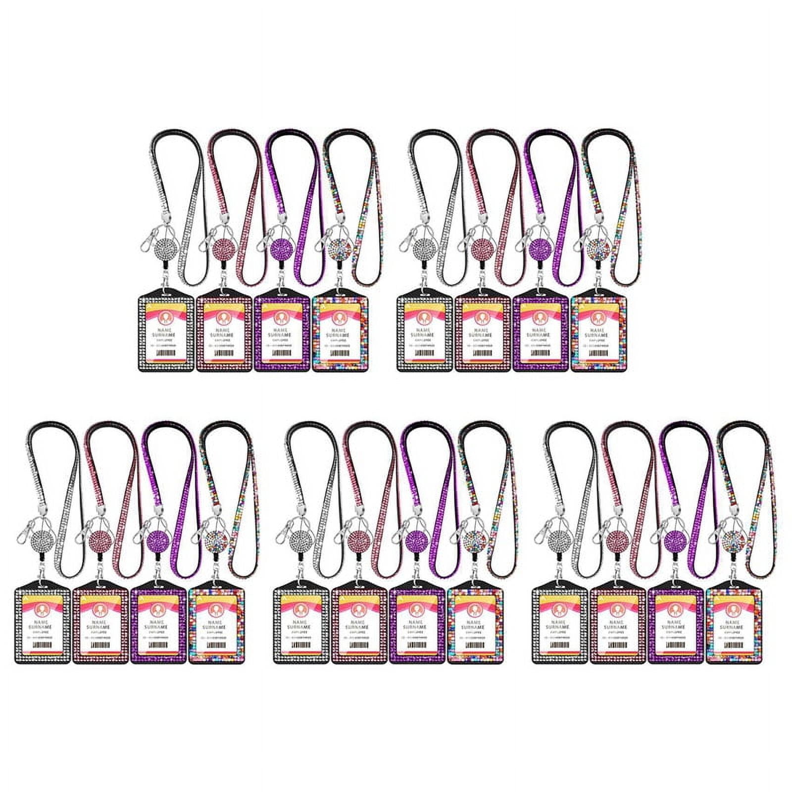 20 Sets Rhinestone Lanyard ID Card Holder Crystal Retractable Badge Reel Rhinestone Neck Lanyard Card Holder