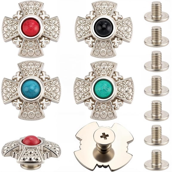 20 Sets Screw Back Buttons 4 Colors Western Style Turquoise Decorative Leather Buckles 19mm Conchos Replacement Metal Vintage Retro Texture Castings Rivets Studs for DIY Craft Fabrics