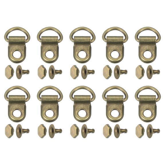 Uxcell 20 Set Shoelace Hook, Boot Lace Hooks DRing Eyelet Buckles with Rivets, Boots Eyelet Repair Clips for Hiking Boots Shoe Leather Bag, 9x14mm Bronze