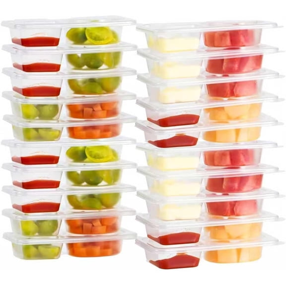 20 Sets Snack Containers with ,2 Compartment Plastic Containers for Pack Snacks,snack containers - Lightweight and Stackable, Microwaveable,refrigerator safe