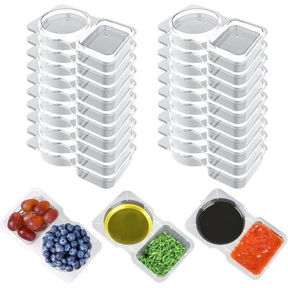 20 Sets Snack Containers Reusable Snack Containers With Lids,2 Compartments Dipping Container For Refrige, Takeaway Sauce Dip Case for Outdoor|Portion Control Containers
