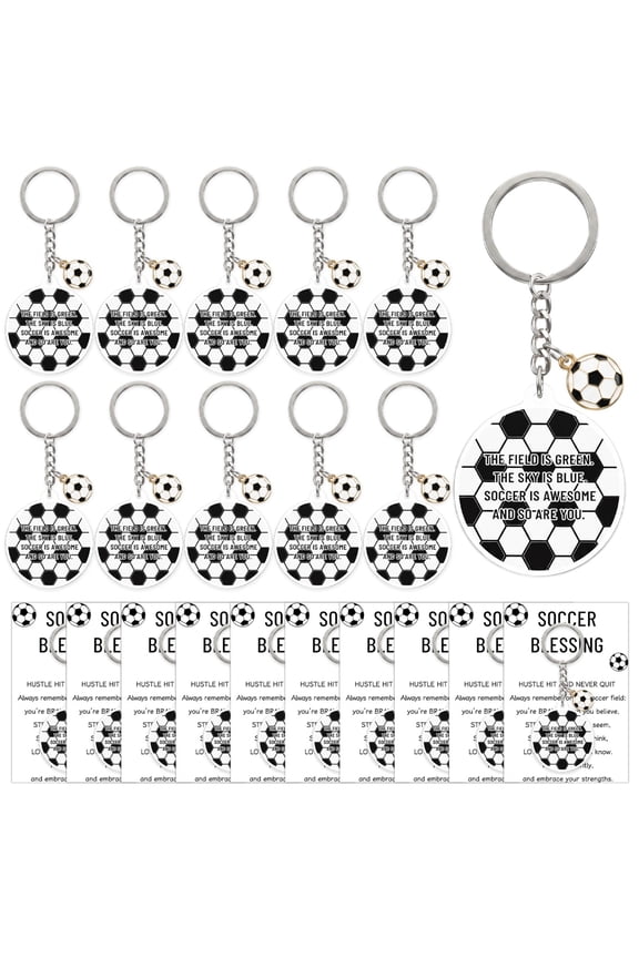 20 Sets Soccer Keychains with Inspirational Cards,Black and White Acrylic Soccer Key Chain Accessories with Durable Alloy Key Ring,Gifts for Team Celebration Sports Themed Keepsake