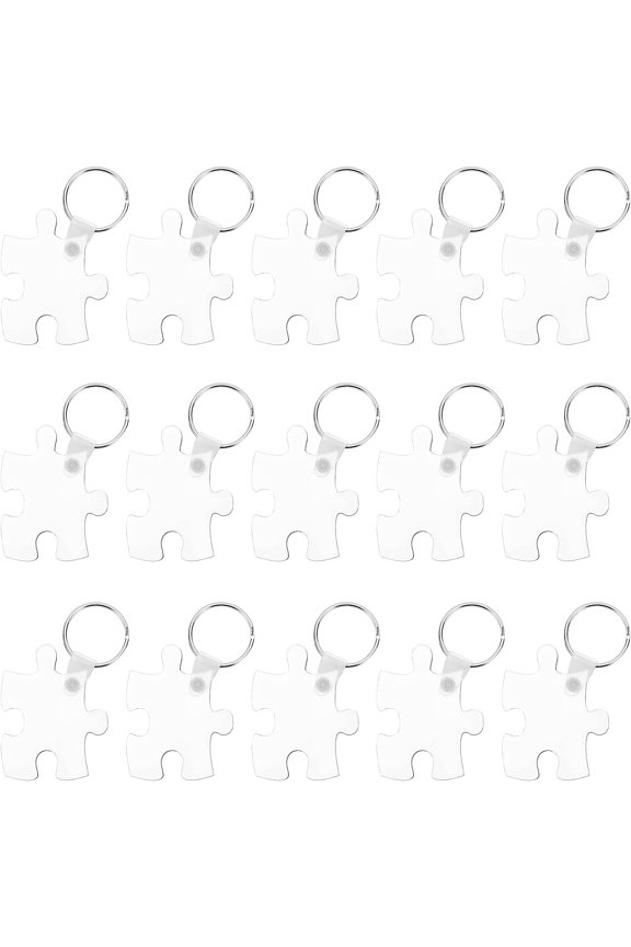 20 Sets Sublimation Blanks Keychains Board Heat Transfer Keyring for Heat Press Puzzle Platinum White 7x5cm