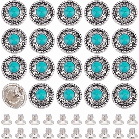 20 Sets Turquoise Buttons 12mm Decorative Screw Back Buttons Vintage Western Style Green Turquoise