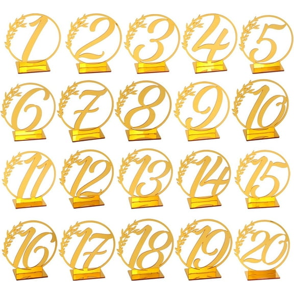 20 Sets Wedding Table Numbers 1 to 20 Acrylic Table Numbers Stands with Holder Base Wedding Reception Signs Table Display Stand for Wedding Restaurant Birthday Party Decorations (Gold) for DIY