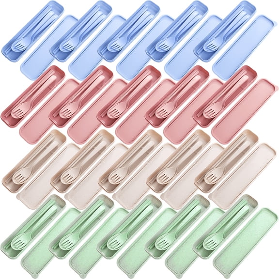 20 Sets Wheat Straw Travel Utensils Set with Case, Portable Reusable Utensil Sets Including Spoons and Forks & Chopsticks , Traveling or Camping Cutlery For Adults Daily Lunch