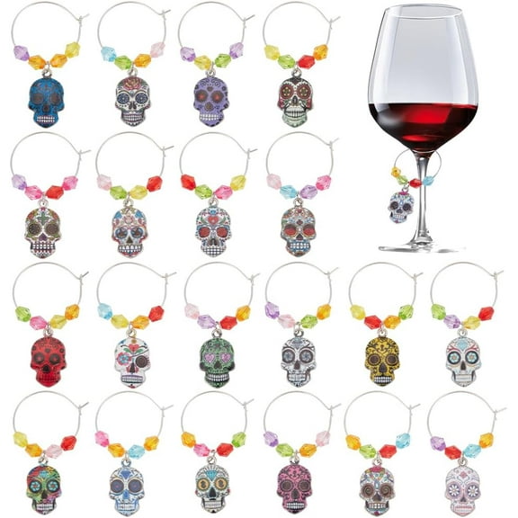 20 Sets Wine Glass Charms Sugar Identifier Tags Drink Markers Tags with Beads and Hoop for Cocktail Champagne Party Decoration
