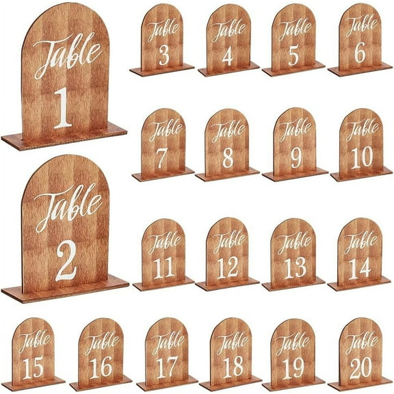 20 Sets Wooden Number Table Signs with Stands Self Stand Wedding Centerpieces Wooden Sign for DIY