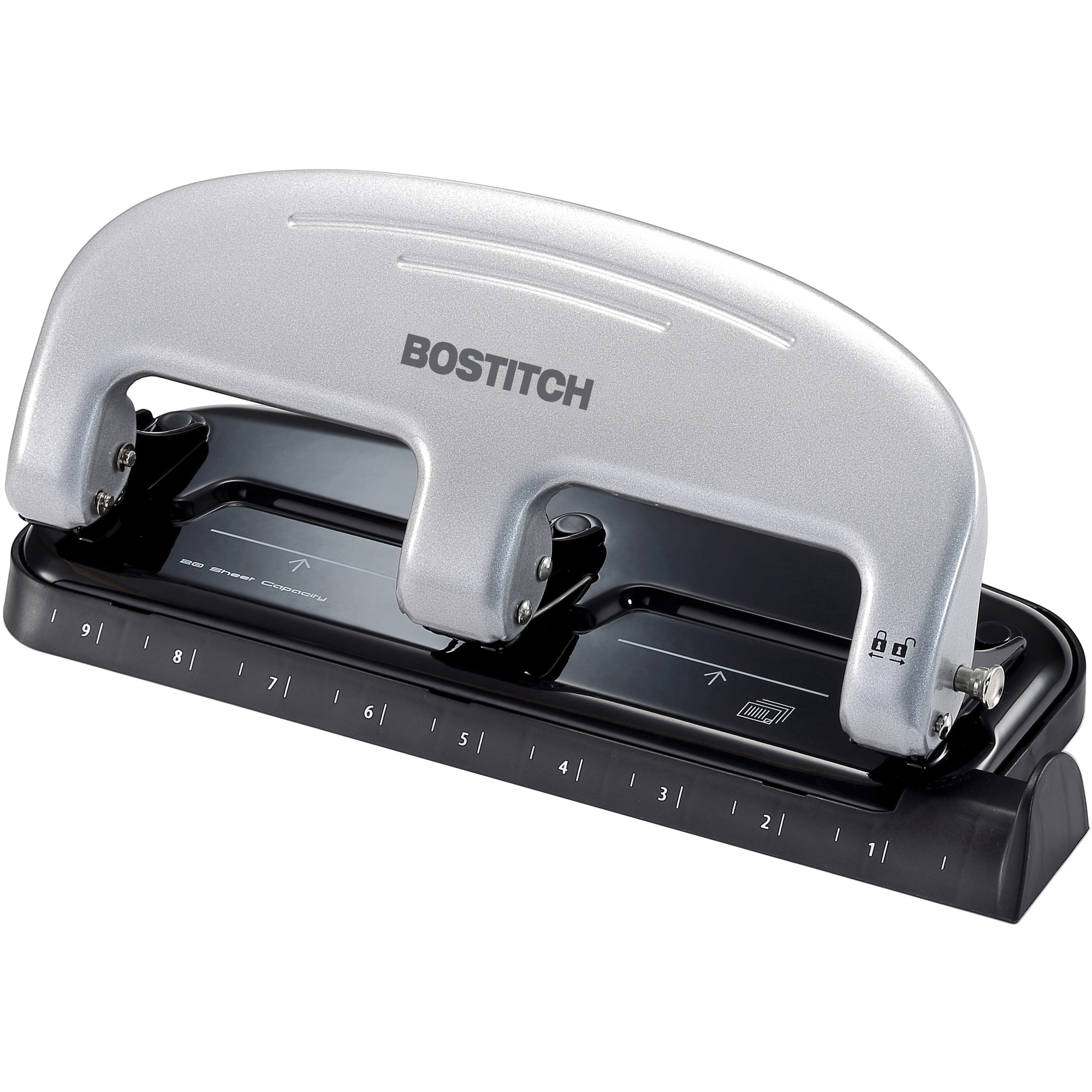 "20-Sheet Ez Squeeze Three-Hole Punch, 9/32"" Holes, Black/silver | Bundle of 5 Each"