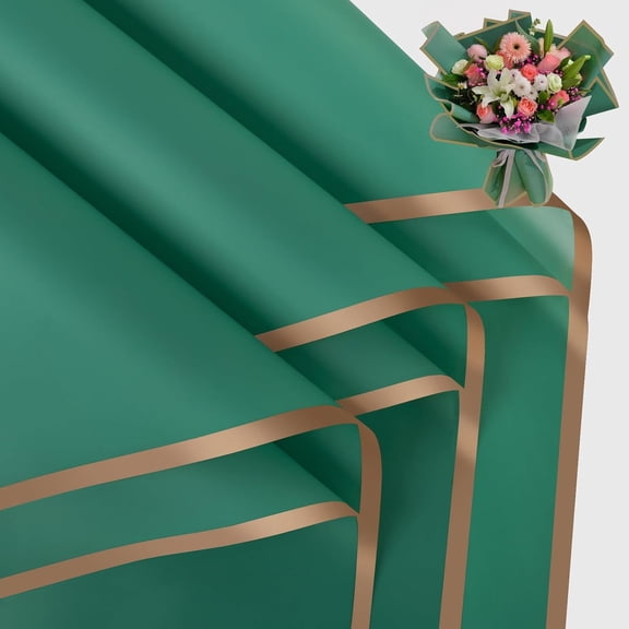 20 Sheet Flower Wrapping Paper - Waterproof Floral Bouquet Wrapping Paper, Florist Supplies Packaging Paper for Wedding Birthday Gift DIY (Dark green)