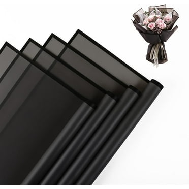 20 Sheet Flower Wrapping Paper - Waterproof Floral Bouquet Wrapping Paper, Florist Supplies Packaging Paper for Wedding Birthday Gift DIY (Translucent Black)