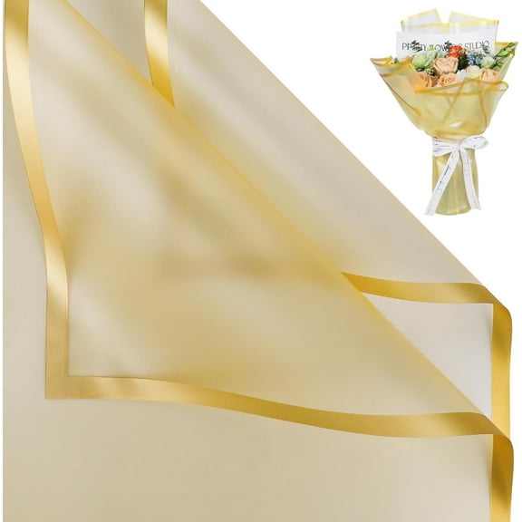 20 Sheet Flower Wrapping Paper - Waterproof Floral Bouquet Wrapping Paper, Florist Supplies Packaging Paper for Wedding Birthday Gift DIY (Translucent Gold)