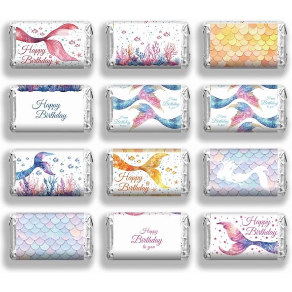 20 Sheet Leaf Paper Self Adhesive Mini Candy Bar Wrappers Baby Shower Candy Lable Stickers for Baby Boys Girls Shower Decor Mermaid 116x140mm